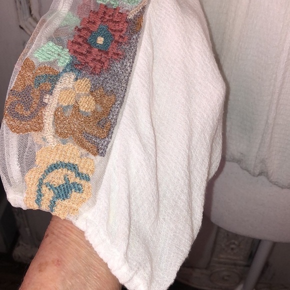 Free People Mid Dolman Sleeve Elastic Waist Embroidered on Netting Bodice S/SP - Picture 5 of 13